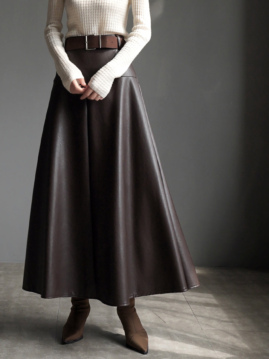 Slimming Leather Long Skirt_BDHL7934