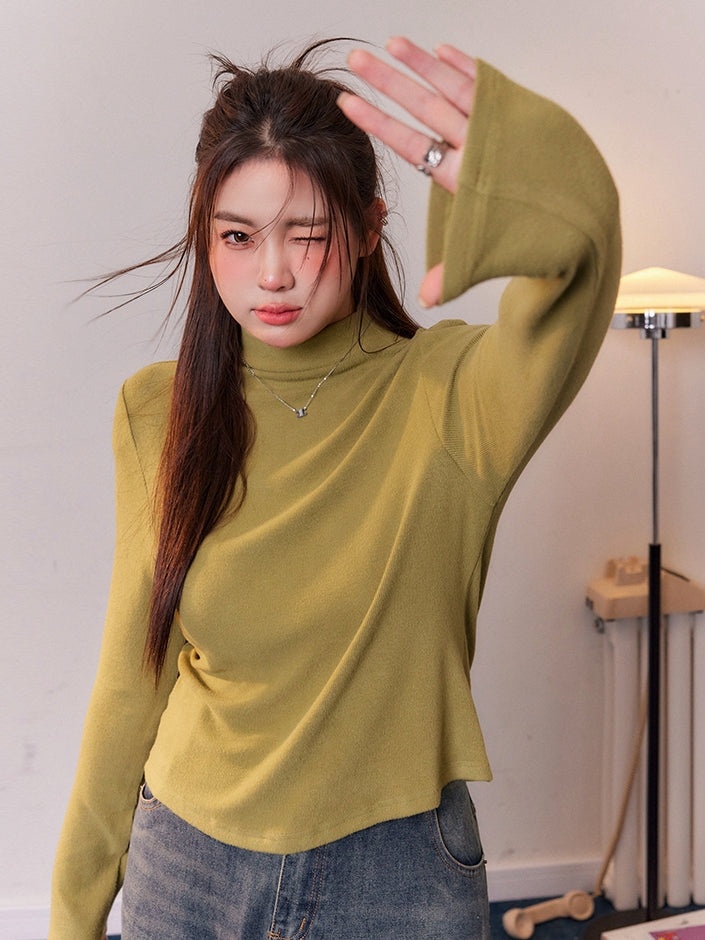 Half Turtleneck Collar Slim Tops_BDHL6834