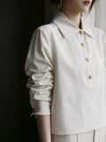 French Rollover Lapel White Shirt_BDHL7296