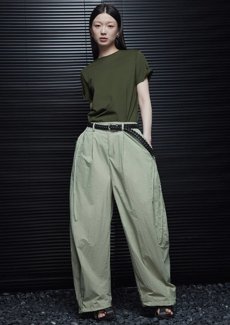 Green Loose Wide-Leg Pants_BDHL6042