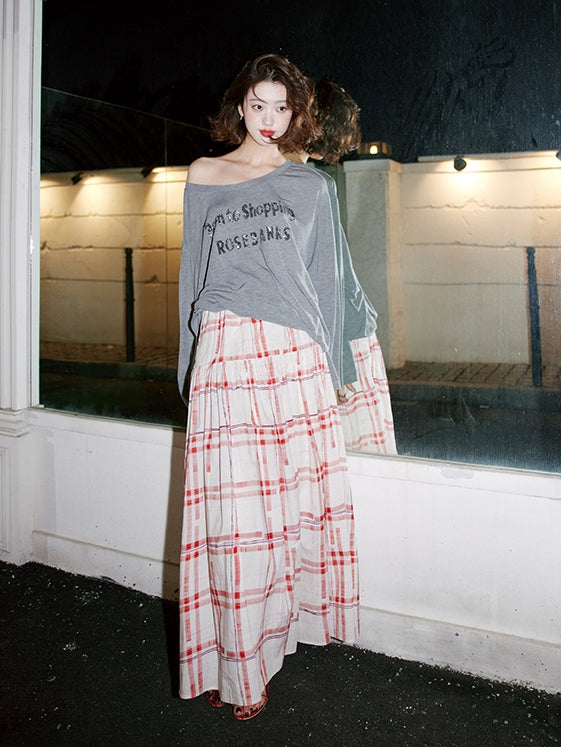 Red Chequered Swing Skirt_BDHL7473