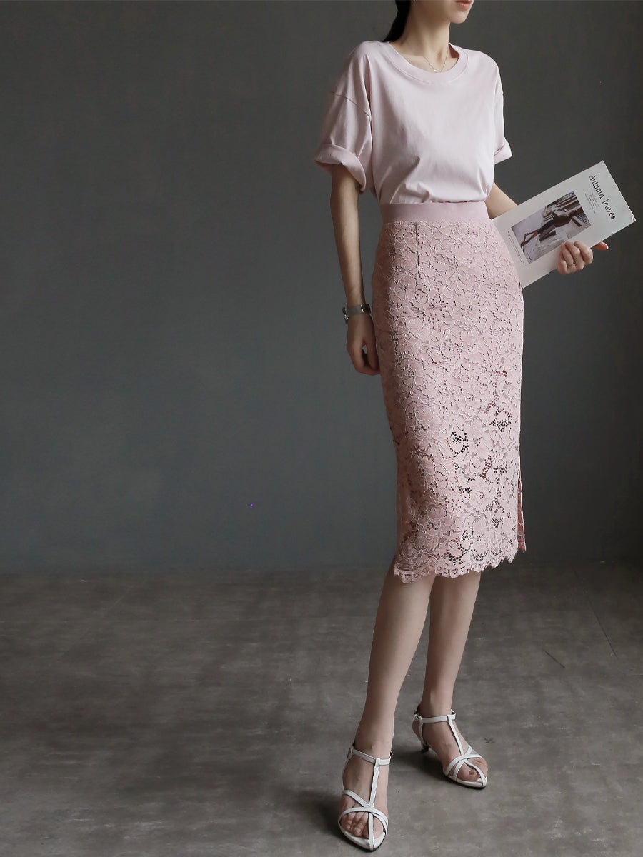 Round Neck Shirt And Fishtail Skirt Set_BDHL7635