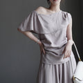 Ruffle Shoulder Top and Wide Pants Set_BDHL8354