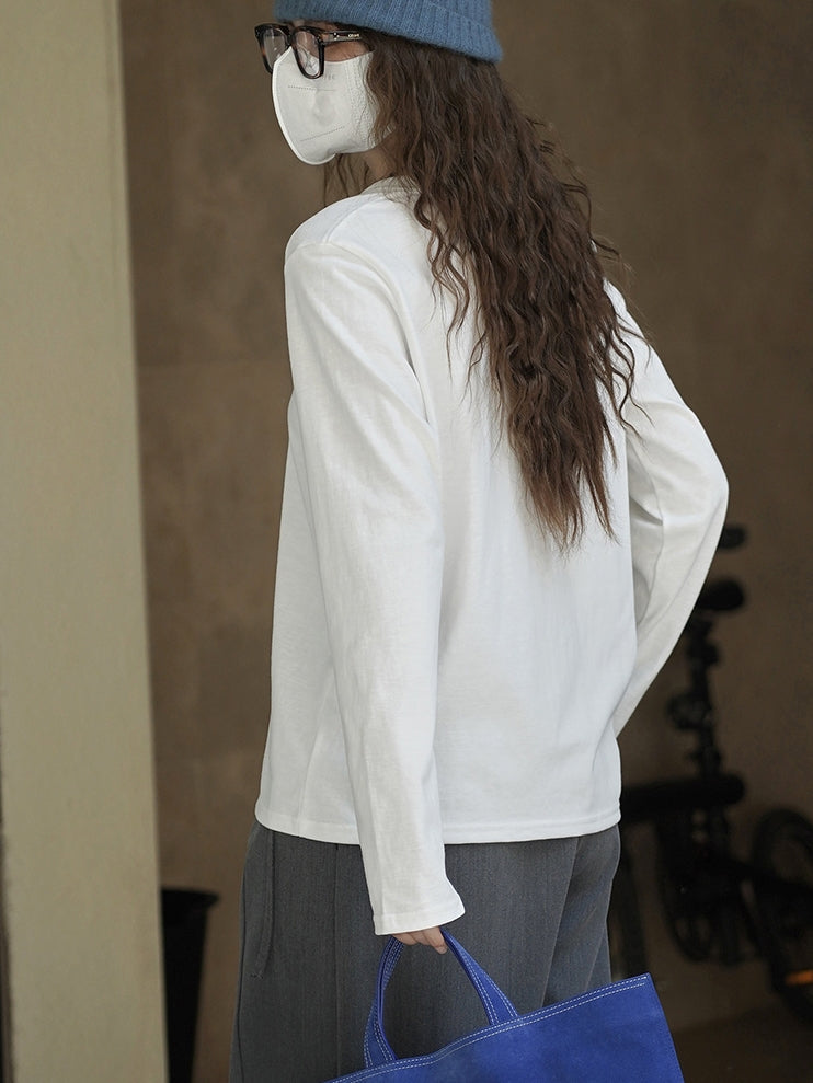 Simple Half-Zip Long-Sleeved Tops_BDHL7776