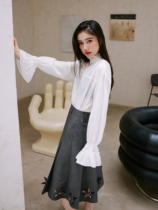 Ruffle High-Neck Sheer Blouse_BDHL6751