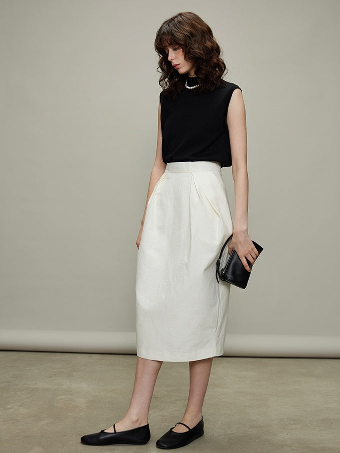 Bud Pleated Skirt &amp; Round Neck Vest_BDHL6331