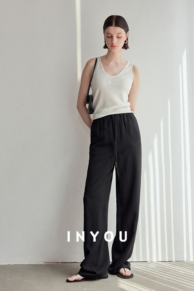 Draped Elastic Waist Wide Pants_BDHL6122