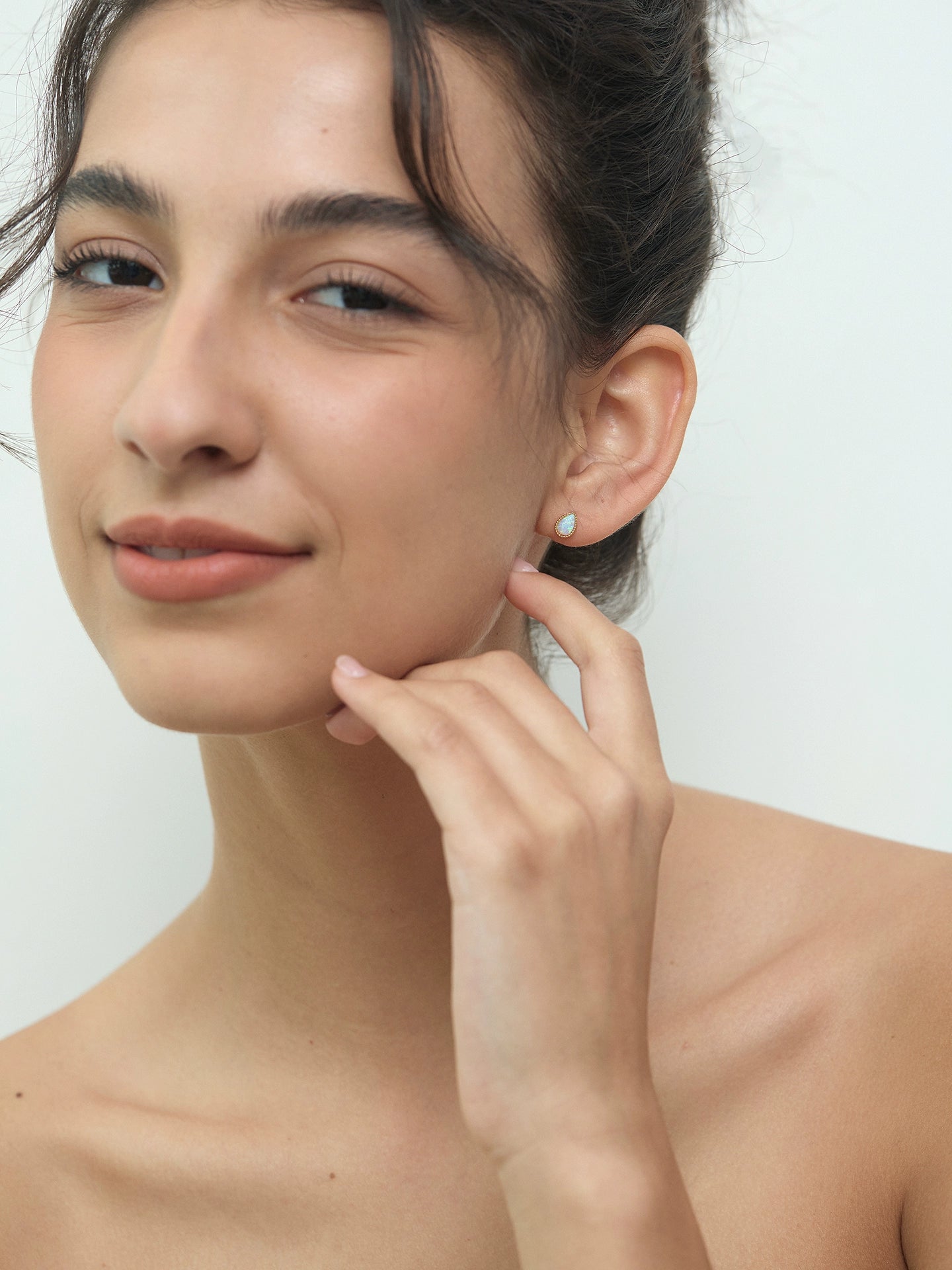 Mini Opal Teardrop Inlaid Pierced Earrings_BDHL7676