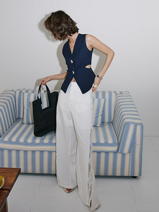Design Button Waist Hollow Vest_BDHL7537