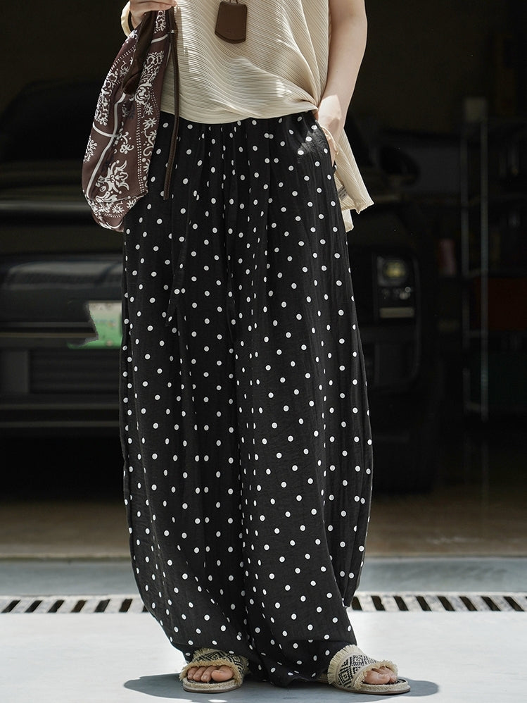 Polka-Dot Wide-Leg Draped Pants_BDHL7531