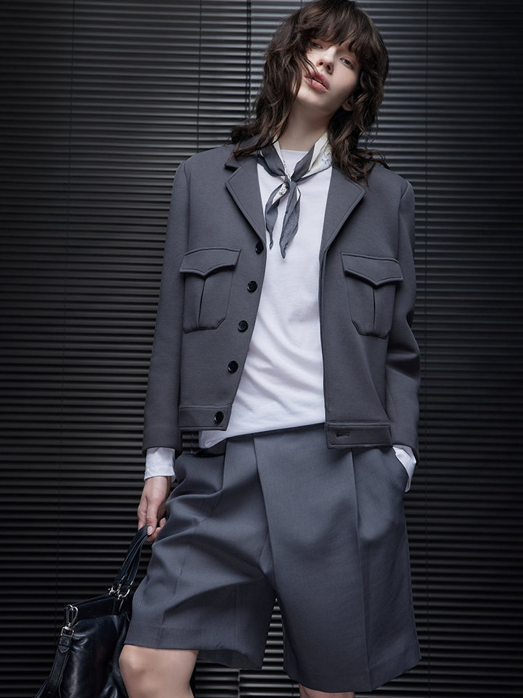 Gray Lapel Suit Jacket_BDHL7792