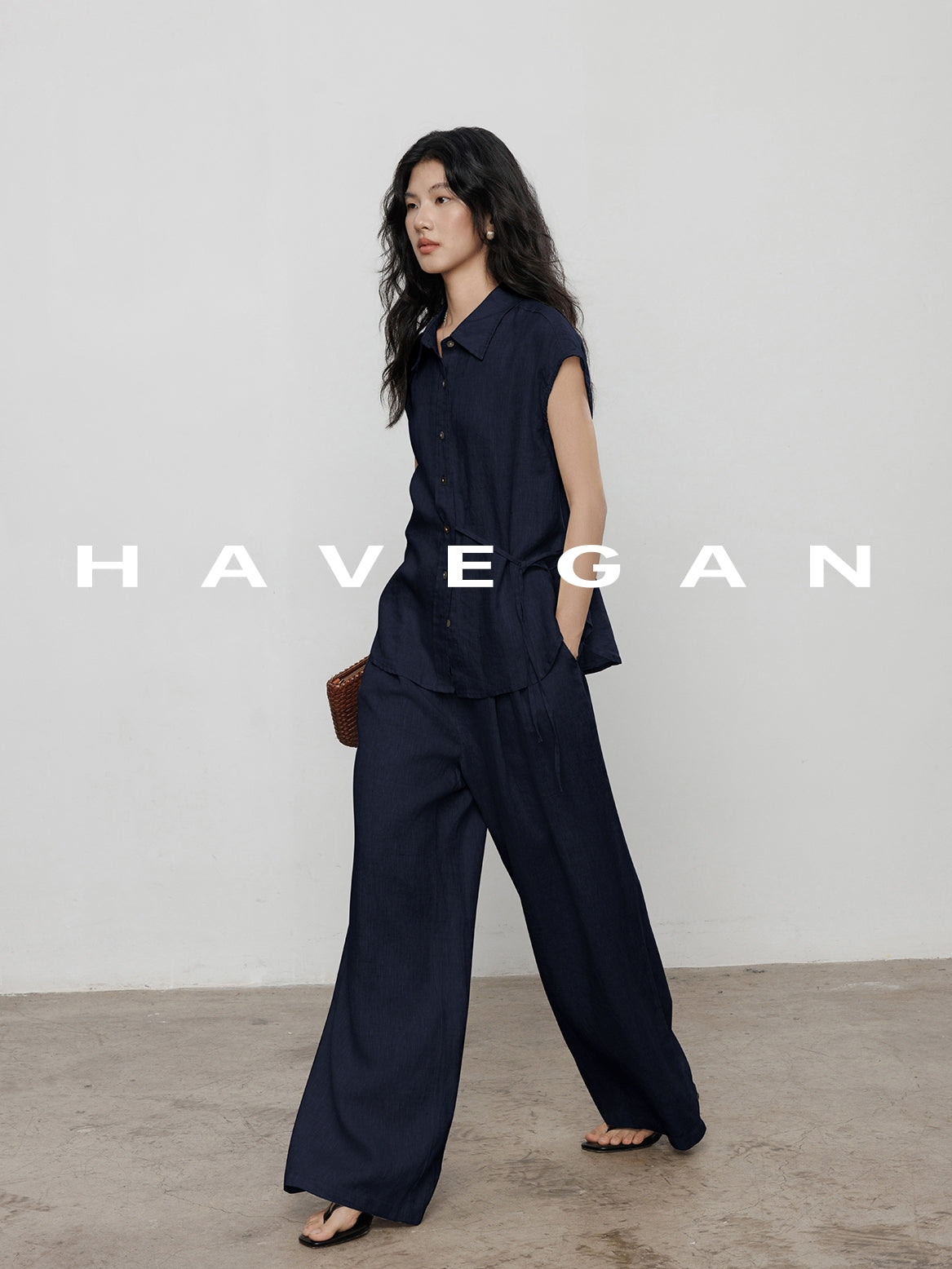 Waist-Strap Sleeveless Shirt And Casual Pants Set_BDHL7481