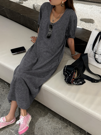 U-Neck Long Shirt Dress_BDHL6100