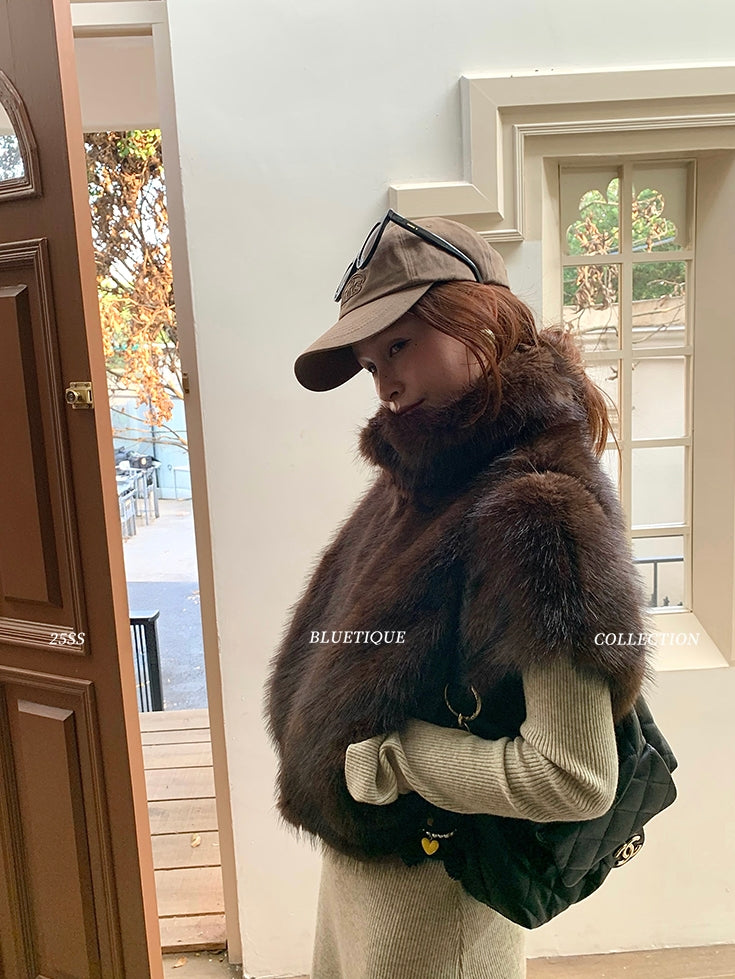 Stand Collar Zipper Fur Vest_BDHL8015