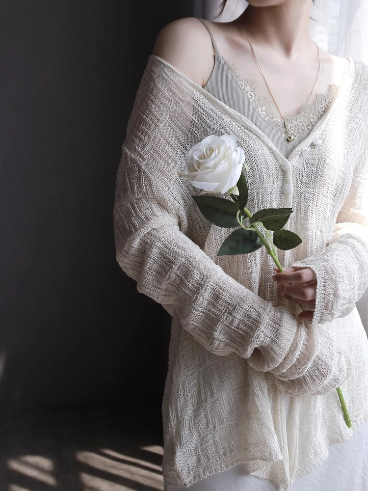 Knitted Cardigan And Lace Camisole Set_BDHL7414