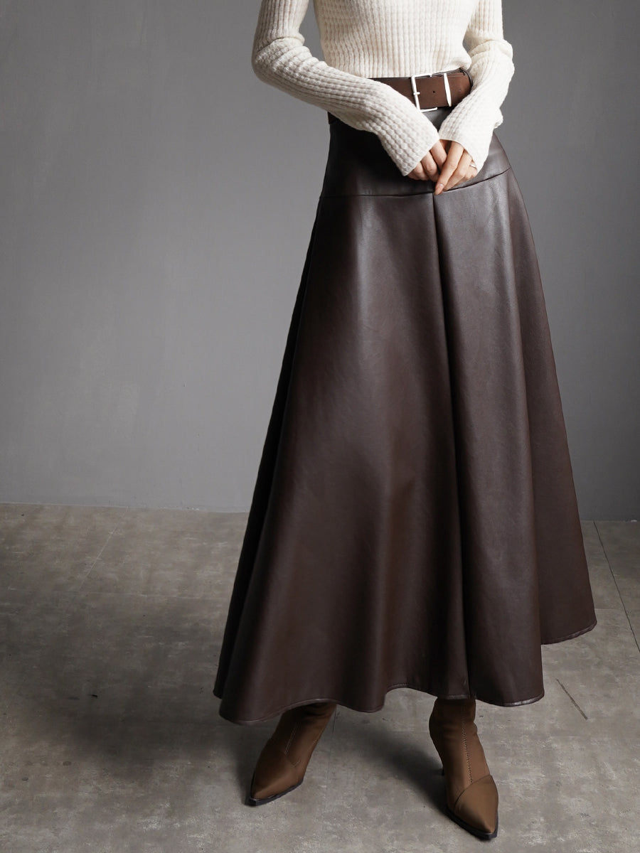 Slimming Leather Long Skirt_BDHL7934