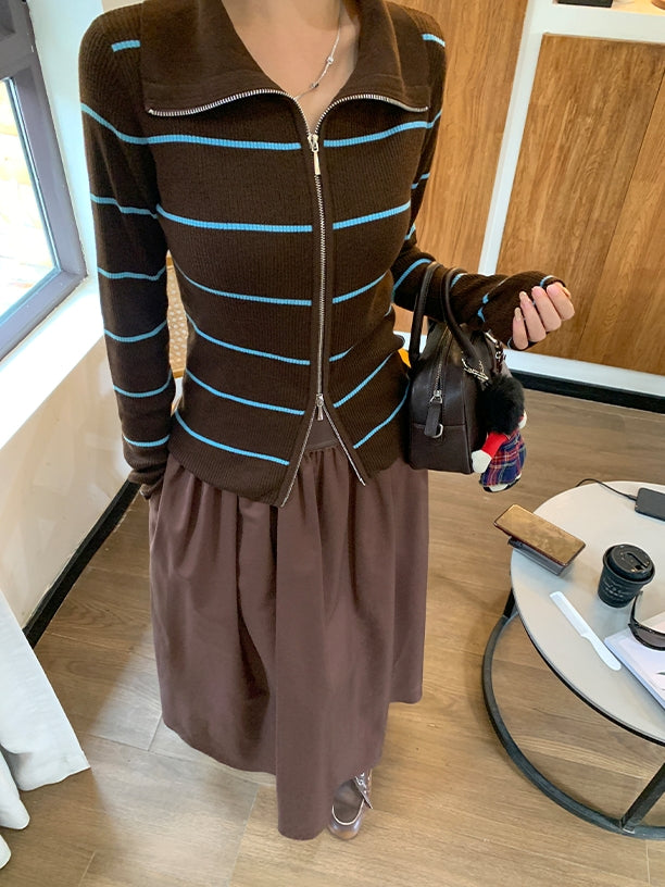 條紋拉鍊針織開襟衫_BDHL7660