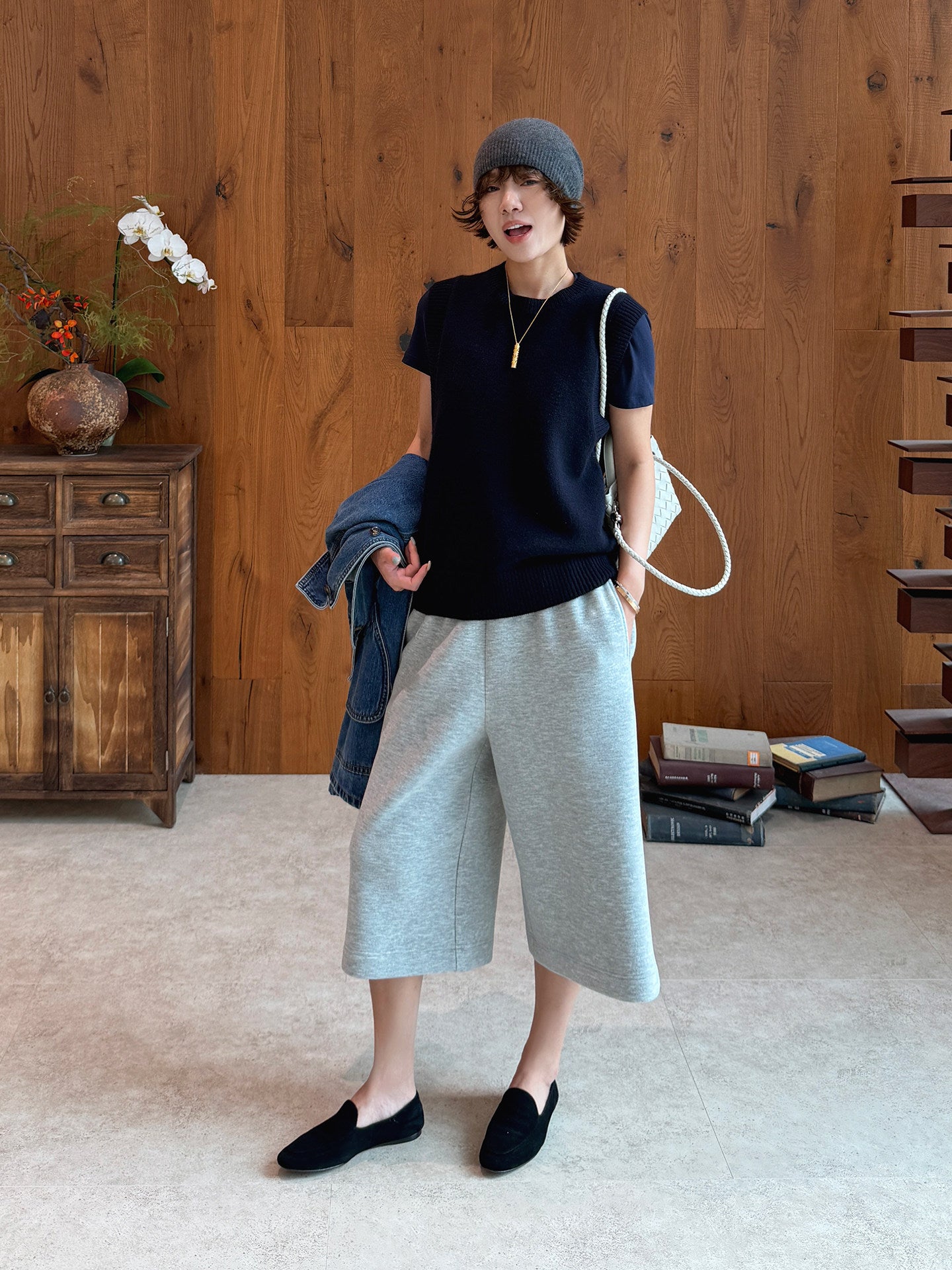 Brushed Knit Wide Leg Cropped Pants_BDHL8425