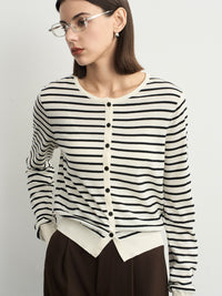 Stripe Round-Neck Cardigan_BDHL6621