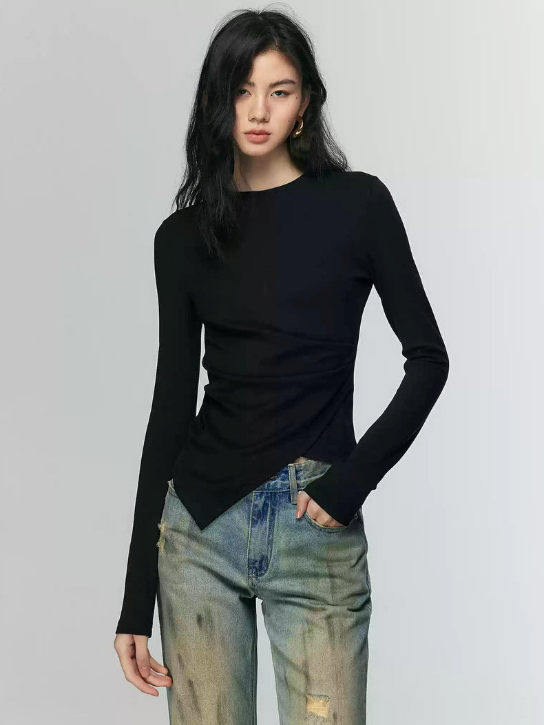 Waist Gather Asymmetric Tops_BDHL6710