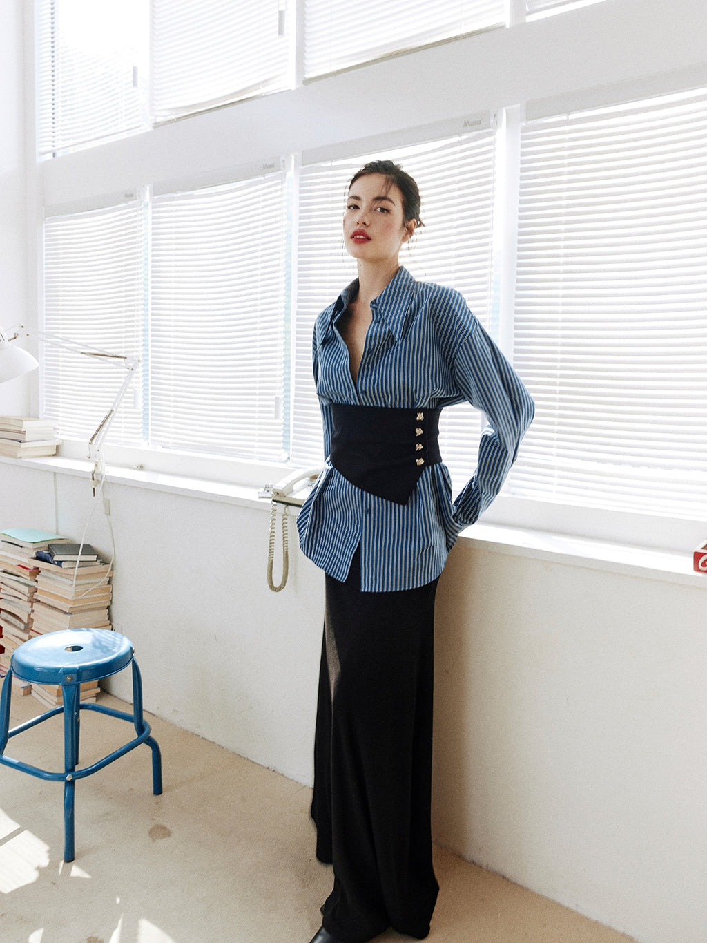 Stripe Waist Corset Shirt_BDHL8000