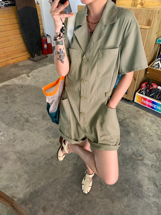 Thin Short Sleeve Cargo Jumpsuit_BDHL5998