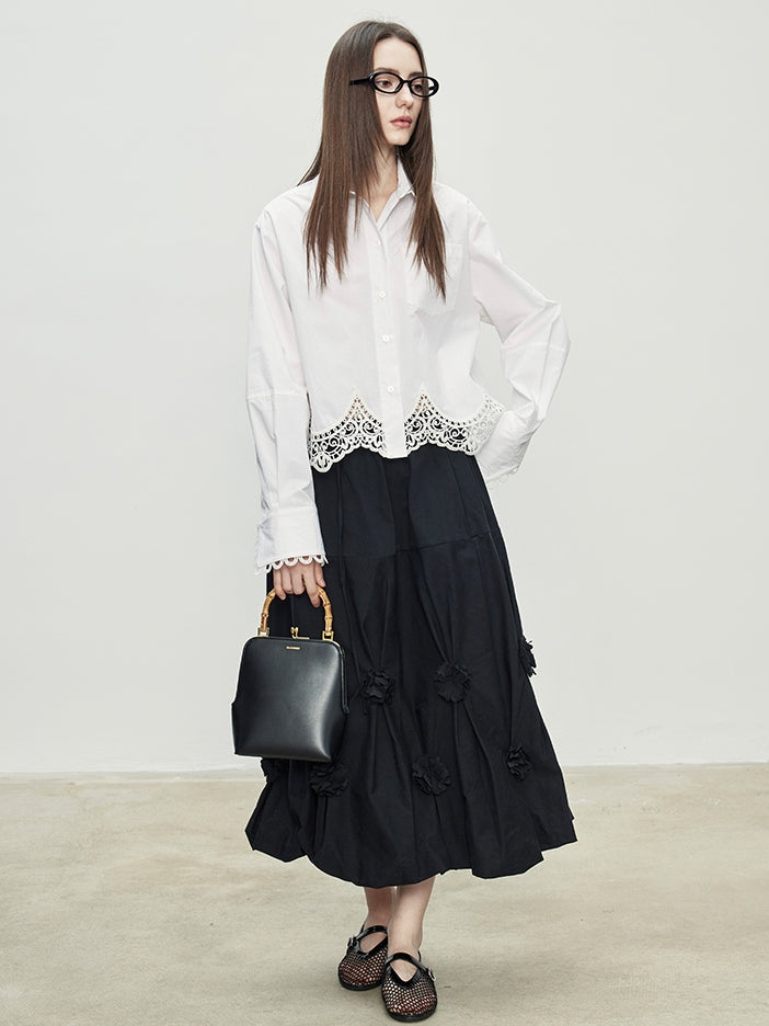 Flower Bud Elastic Pleated Skirt_BDHL7094