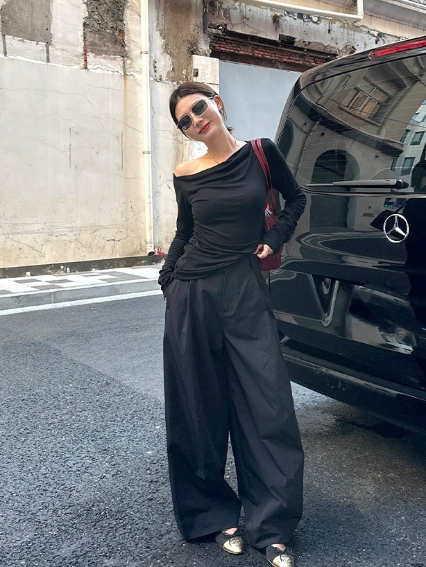 One-Shoulder Long-Sleeved T-Shirt_BDHL7734