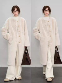 Round Collar Fur Mid-Length Jacket_BDHL6702