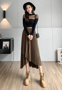 Irregular A-Line Pleated Skirt_BDHL7219