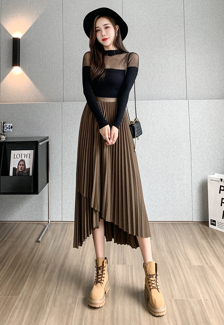 Irregular A-Line Pleated Skirt_BDHL7219
