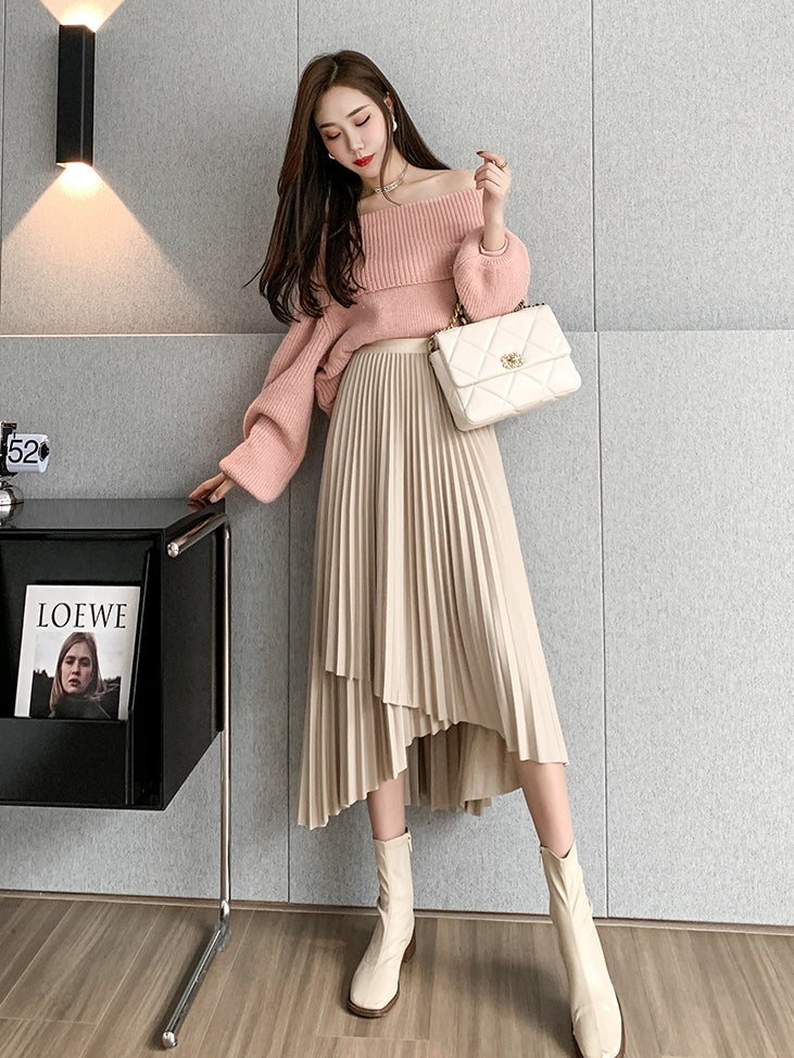 Irregular A-Line Pleated Skirt_BDHL7219