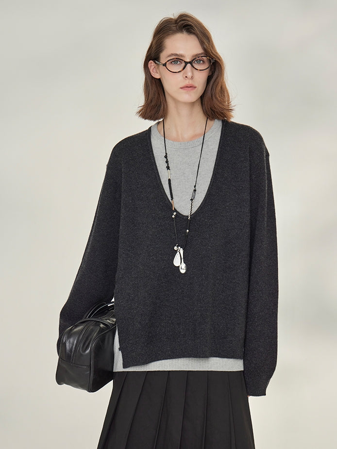 Two-Piece Style U-Neck Knit Tops_BDHL7746