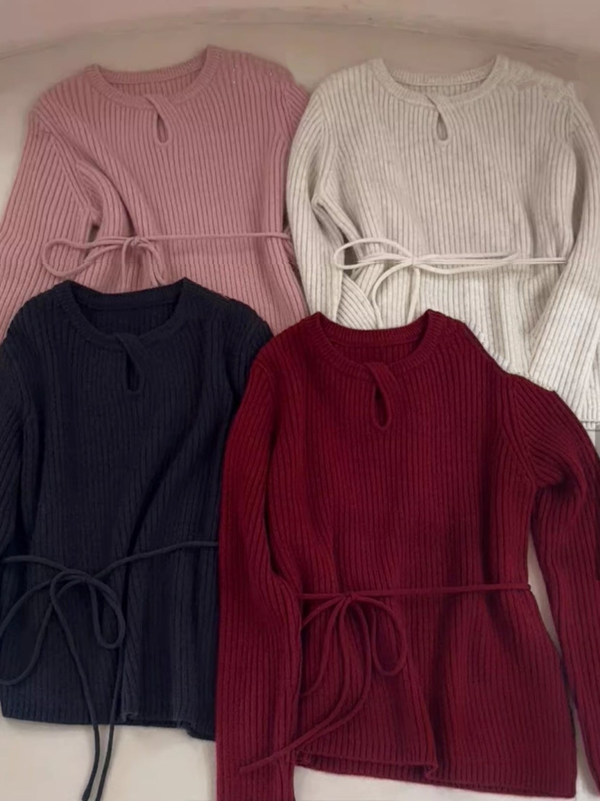 Waist Drawstring Rib-Knit Tops_BDHL8018