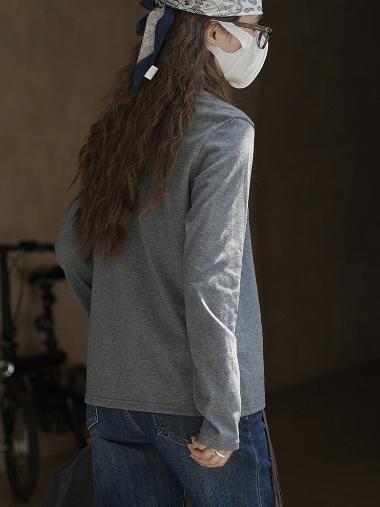 Simple Half-Zip Long-Sleeved Tops_BDHL7776