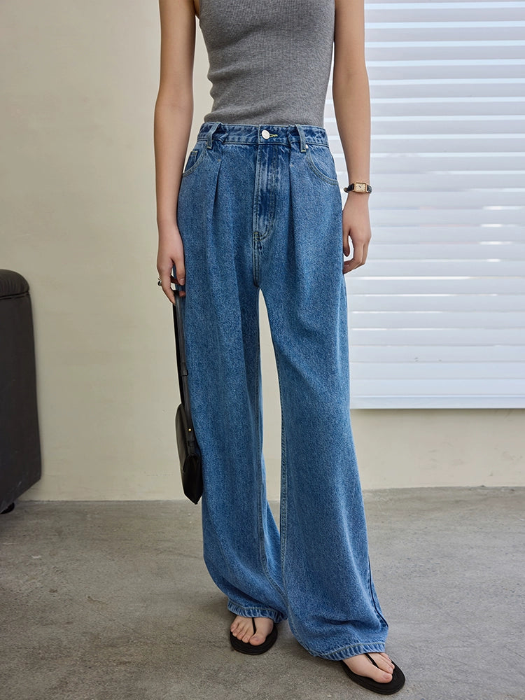 Wide Leg Draped Jeans Pants_BDHL6019