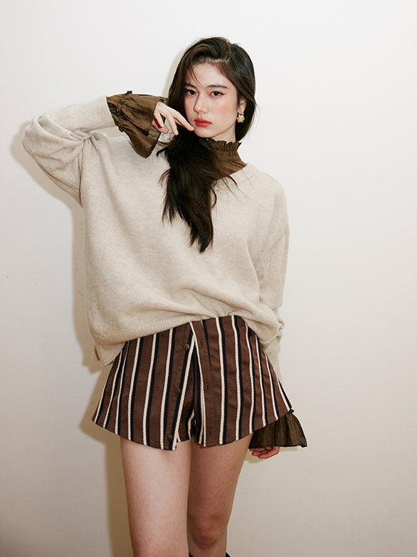 Shirt-Layer Style Striped Shorts_BDHL6753