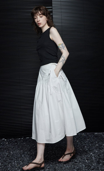 White A-Line Draped Skirt_BDHL6250