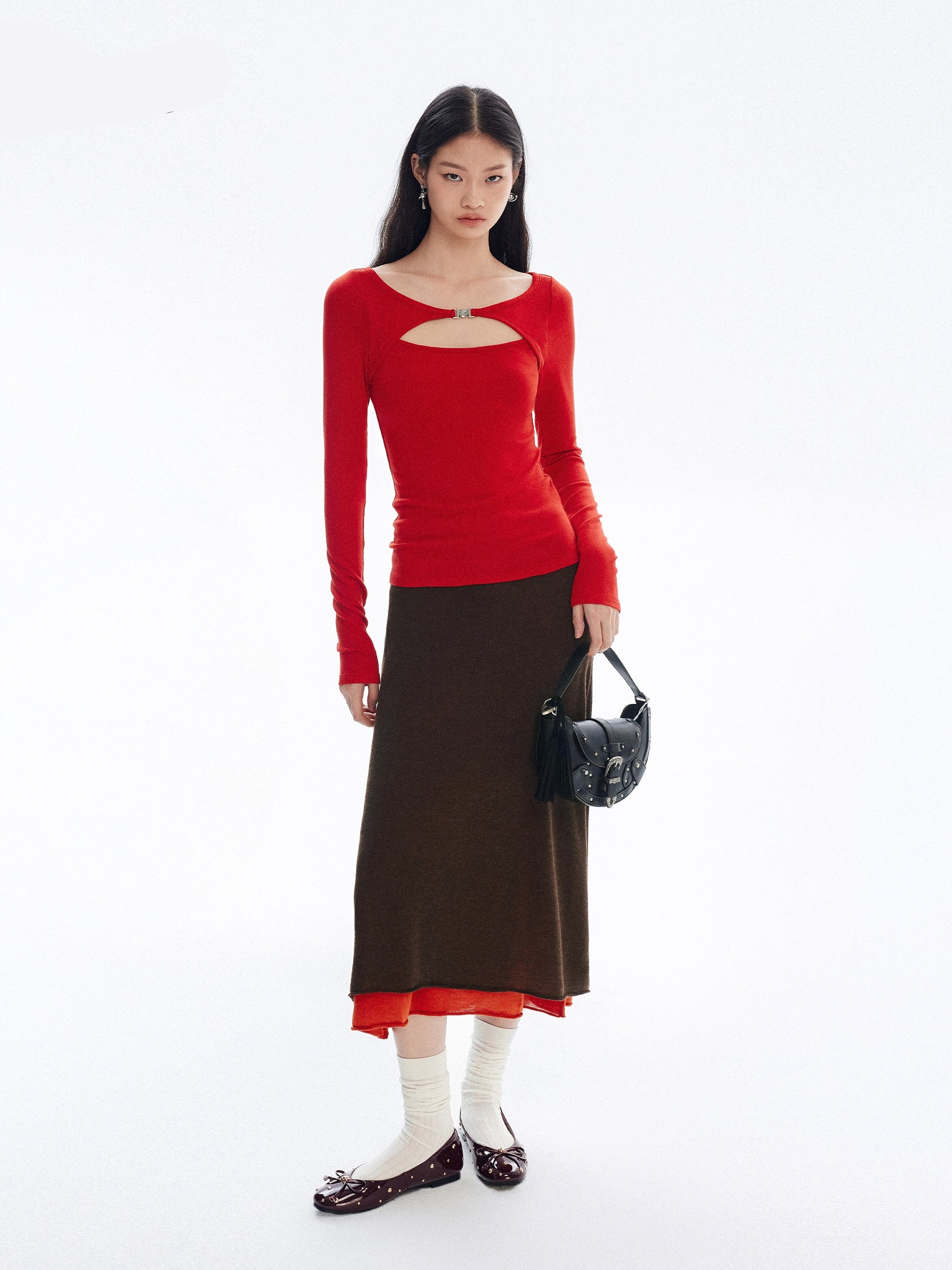 Strap Neck Hollow Slim Tops_BDHL8147