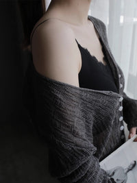 Knitted Cardigan And Lace Camisole Set_BDHL7414