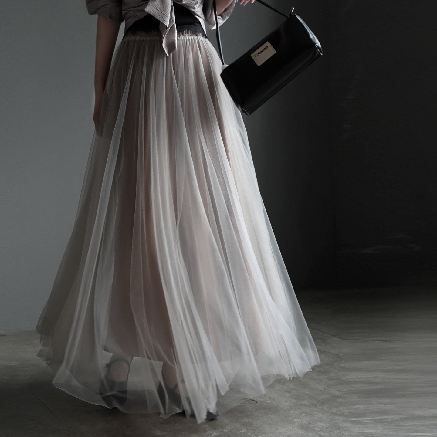 Tulle Flared Maxi Skirt_BDHL8351