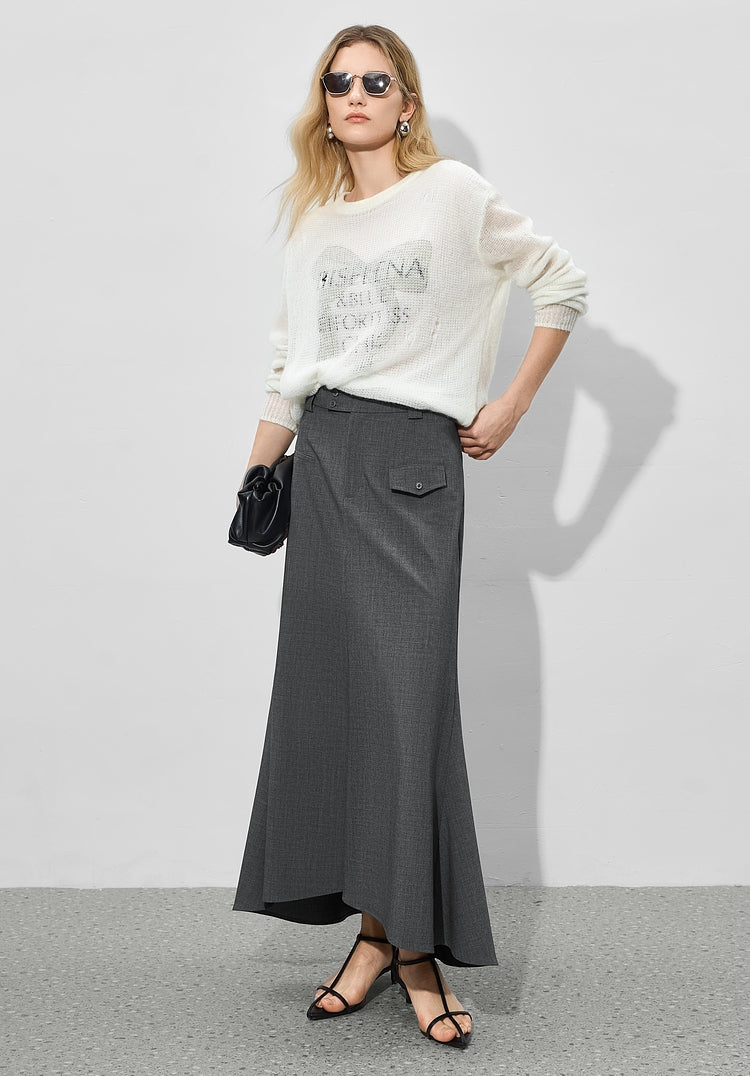 Fishtail Grey Long Skirt_BDHL7007