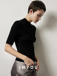 Half-Turtleneck Skinny Tops_BDHL6358