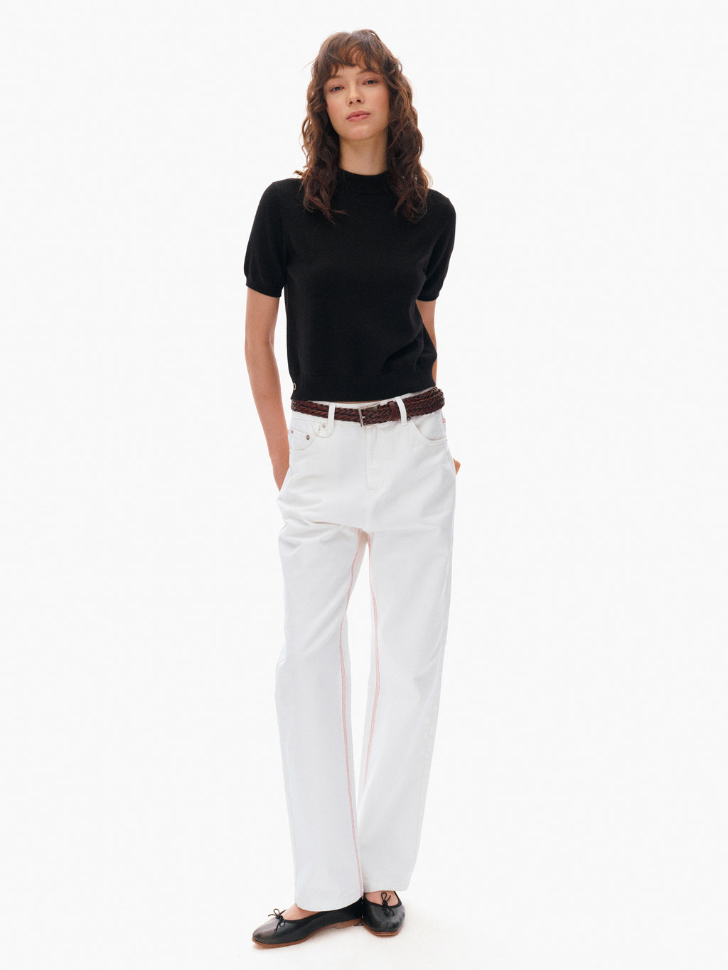 High-Neck Short-Sleeved Knit Tops_BDHL8106