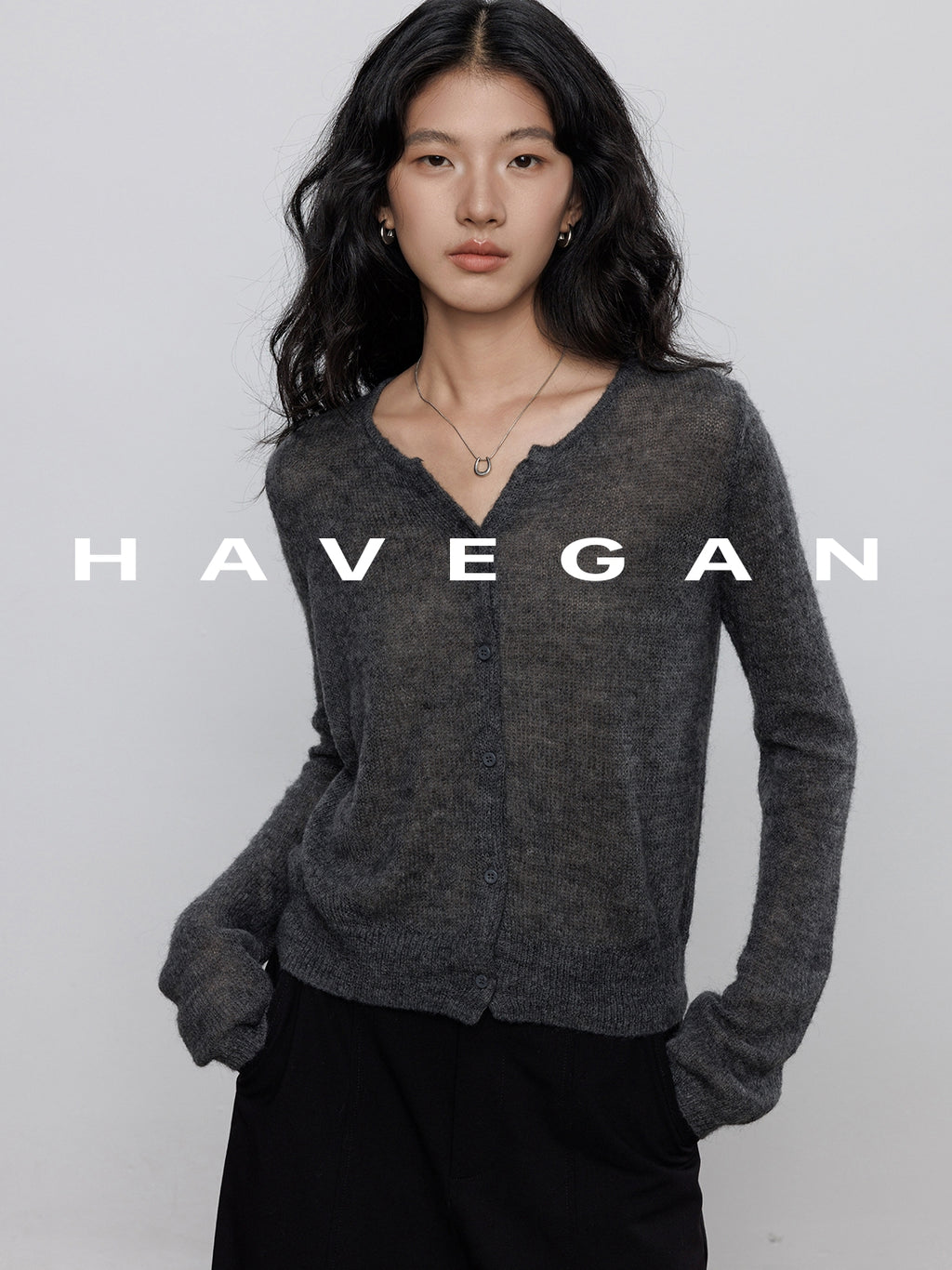 V-Neck Sheer Knit Cardigan_BDHL7783