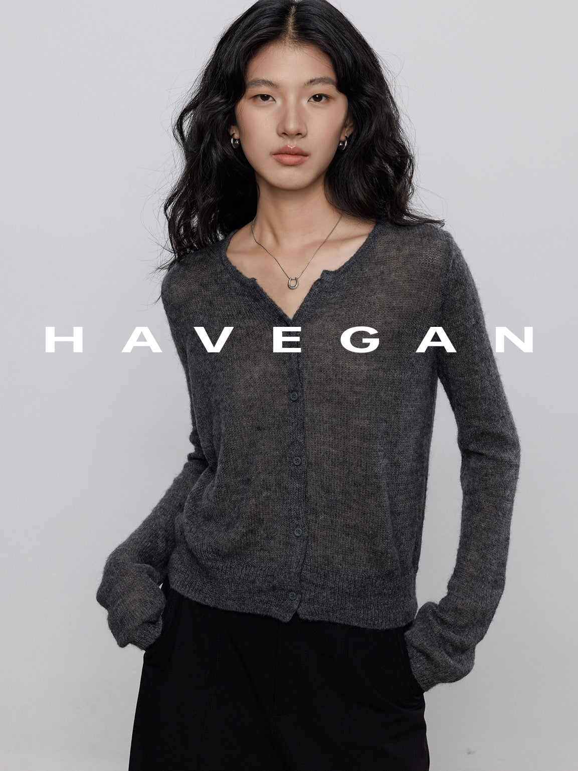 V-Neck Sheer Knit Cardigan_BDHL7783