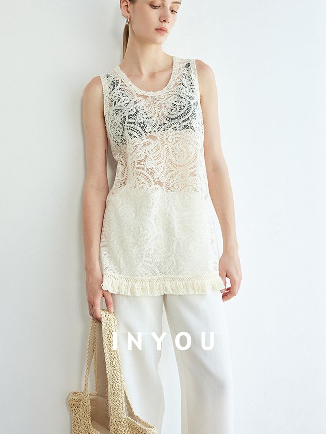 Tassel Lace Vest or Collarless Jacket_BDHL6142