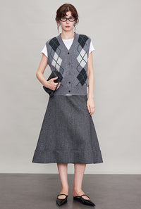 Argyle Knitted Vest Or Cardigan_BDHL6630