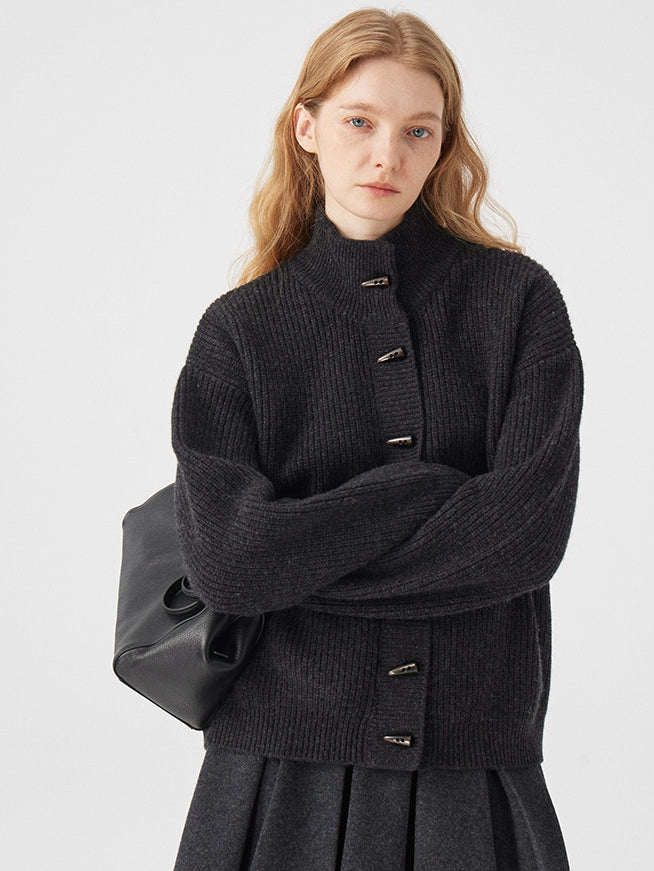 立領羅紋針織開襟衫_BDHL8117