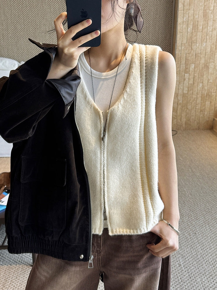 Double-Zip Sleeveless Tops_BDHL8150